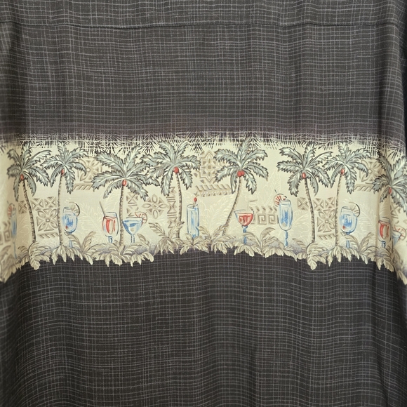 NWT Moda Campia Black Cream Tropical Drinks Palm Tree Men's Hawaiian Rayon Shirt - Picture 4 of 5